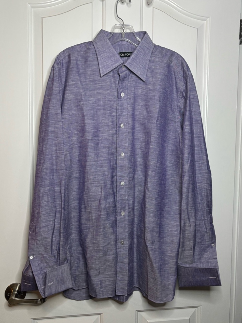 NWT Tom Ford Men's Lavender Linen and Cotton Dress Shirt w French Cuffs Sz 17”